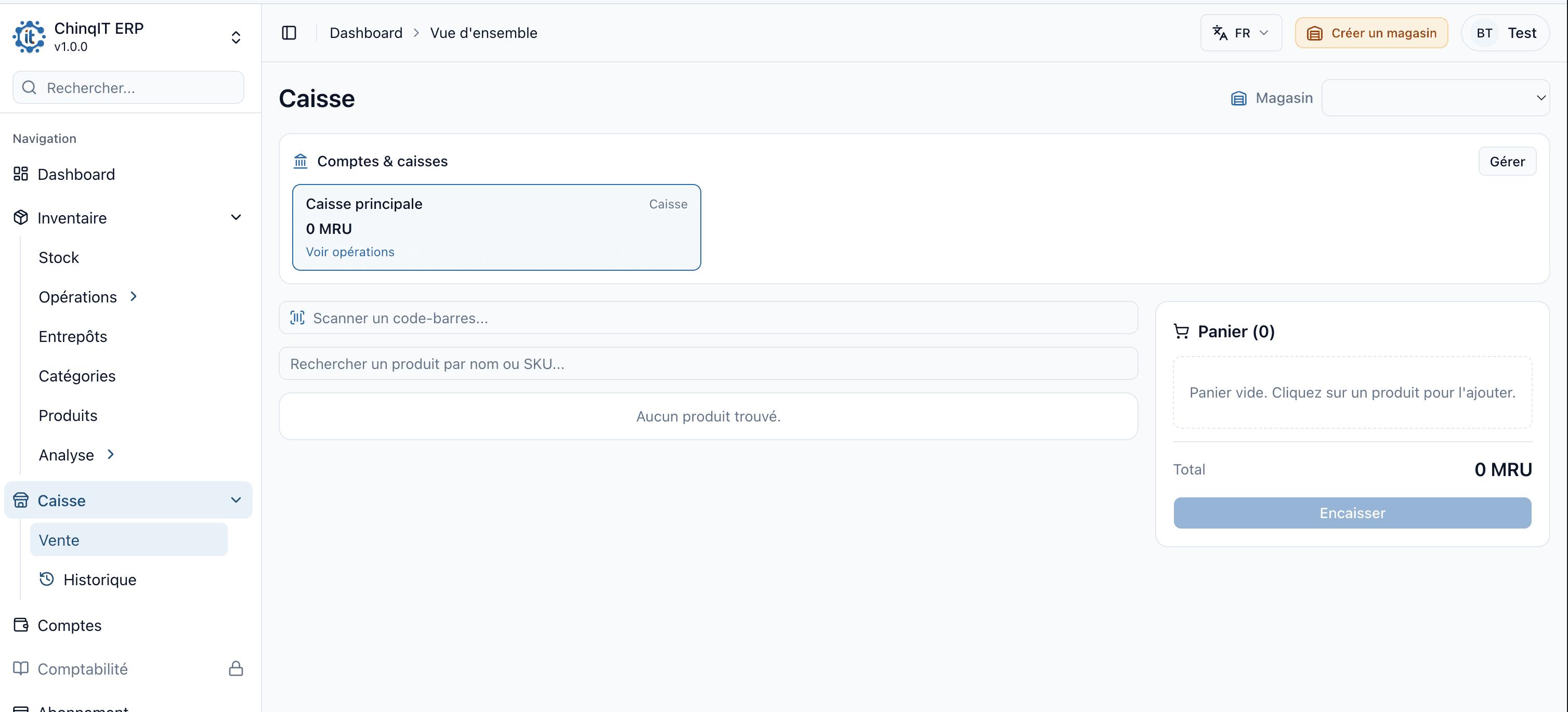 Point de vente ChinqIT ERP avec scanner code-barres